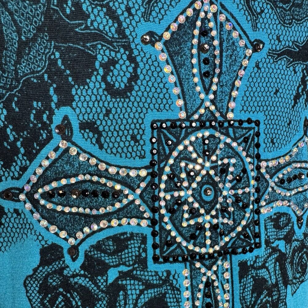 Vocal Teal Sleeveless Cross & Rose Studded High-Low dress - Picture 7 of 9